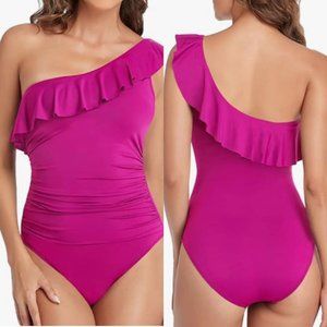 Hilor Womens One Piece Swimsuits One Shoulder Swimwear Hot Pink